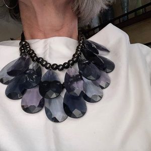 VINTAGEJOAN RIVERS: RARE necklace, DARK PURPLE, pearlescent beads w/velvet